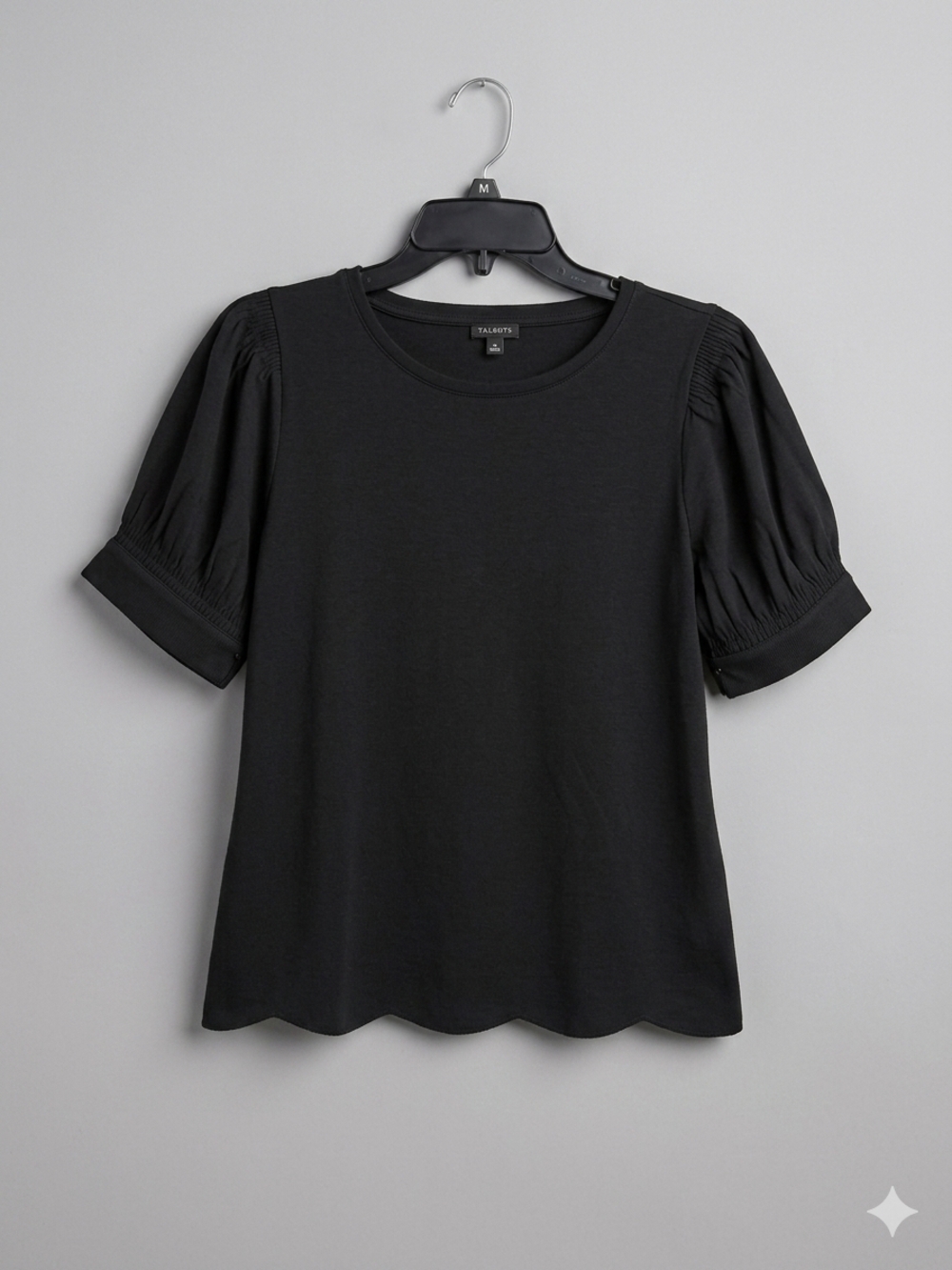 Talbots Black Puff Sleeve Scallop Hem Top - Size S​